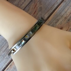 Made in Mexico abalone shell hinged tension bangle bracelet Mexican silver