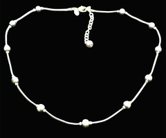 VTG Monet Chain Necklace Dainty Gray Faux Pearl Station Beads Silver Tone 16-18″