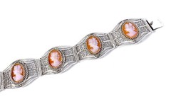 Vintage 6 Cameo Cannetille Bracelet & Cameo Earrings from Italy 800 925 Silver