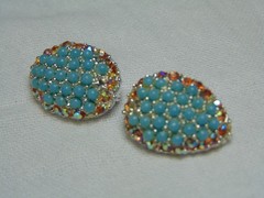 vtg set of faux Turquoise beads pinkish ab crystals silver plated scatter pins
