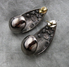 Givenchy Earrings Vintage Black Hematite Hoops Clear Crystal 1.25 in Chunky 847f