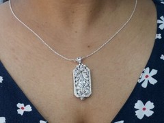 Art Deco Marquise & Round Cut Lab Created Diamond Engagement 925 Silver Pendant