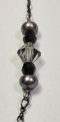 Vintage LIZ PALACIOS Necklace Dainty Crystal Pearl Black & Grey Delicate Signed