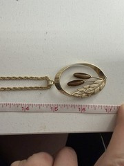 Vintage Gold Tone Wheat & Tiger’s Eye Glass Pendant Necklace | Nature Inspired