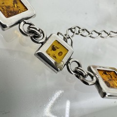 Vintage Sterling Silver Amber Link Bracelet 8.5-9.75” Adjustable 13.7g
