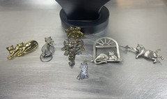 Vintage Cat Jewelry Lot 6pc Signed JJ Jonette H Adams Pewter Button Cover Pins