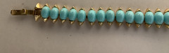 Vintage Crown Trifari Cabochon Faux Turquoise 6.25” Bracelet w/ Fold Over Clasp