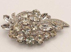 Vintage Eisenberg Ice Rhinestone Brooch Signed Layered Leaf Design