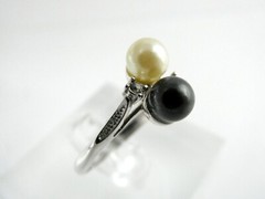 18k Heavy Gold Electroplate Double Faux Pearl White Rhinestones Ring Size 8.75
