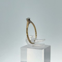 14K Antique Yellow/White Gold Solitaire Old European Cut .05 Ct Detailed Ring