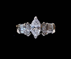 Art Deco Vintage Marquise Lab Created Diamond Wedding 14K Gold Finish Ring Set