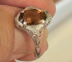 Art Deco 10k Filigree White Gold and tourmaline ring Size 5.5