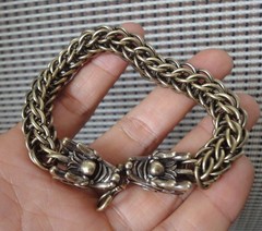 Brass Double Dragon Head Chain Men Bracelet Vintage Biker Jewelry