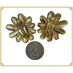 Huge Gold Tone Metal Flower Clip on Earrings by Designer Scaasi