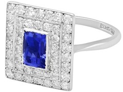 Vintage 0.78Ct Tanzanite and 0.92Ct Diamond 18K White Gold Dress Ring