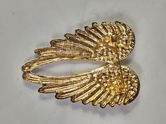 Beautiful Angel Wings Brooch Pendant Iridescent Rhinestones Gold Tone White Pink