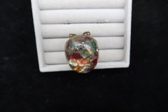 Vtg Domed Confetti Gold Tone Acrylic Resin Artist Made Adjustible Ring Fireworks
