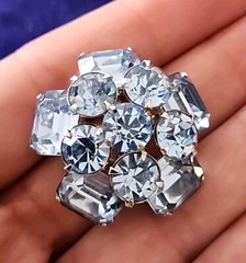 1.1/4″ Vintage Coro Brooch Pin Aquamarine Foilded Back Rhinestones Costume Jewel