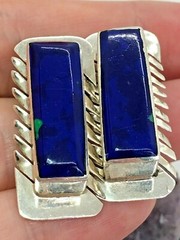 Mexico Vintage Sterling Silver 21mm Azurite Spiked Clip On Earrings 15 Grams