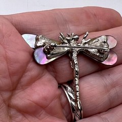 Swoboda Garnet Mop Dragonfly Brooch Mother Of Pearl Wings Signed Costume Jewelry