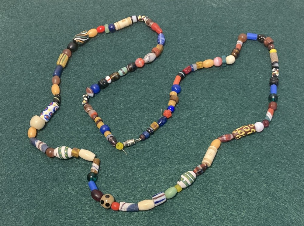 Vintage Artisan Furnace Glass Bead Cane 34″ Necklace 100 Beads Mostly Different