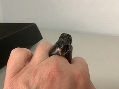 Vintage carved natural black coral skull Gothic mens womens ring size 7.5-7.75