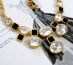 VTG RUNWAY MONET BLACK RHINESTONE HEADLIGHT OVAL CRYSTAL NECKLACE GP YSL ERA