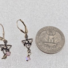 Vintage 925 Sterling Silver Celtic Knot Dangle Earrings Aurora Borealis Crystal