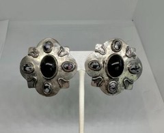 Vikki Carr Estate Native American Onyx Agate Silver Earrings Certificate Authent