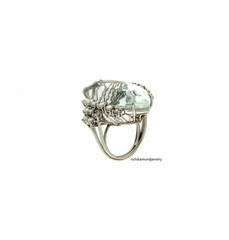 Sparkling Large Marquise Shape 56.00CT Aquamarine With 2.38CT Fine CZ Party Ring