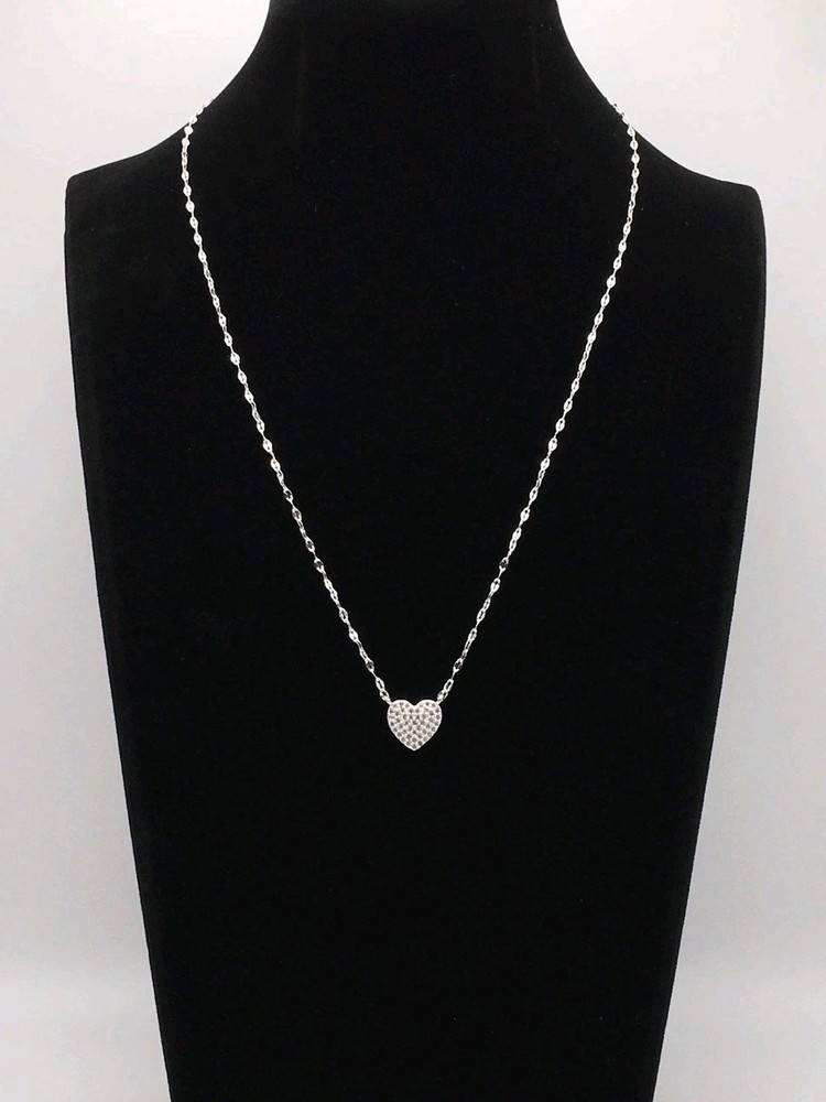 Silver Tone Pave CZ Heart Specialty Chain Necklace Adjustable 18-21” #15