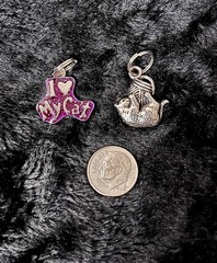 2 Vintage (’90s) Cat Themed Silver Charms -Pendants – for Bracelet ~ Never Worn
