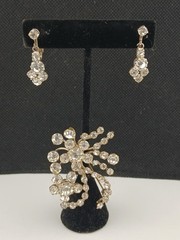 1950s Austria silver plated clear crystals spray brooch clip on earnings set