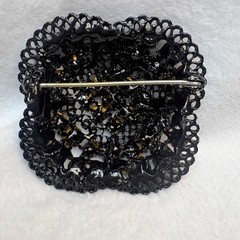 Mid‑Century Black Glass Cluster Brooch • Japanned Cast Metal • 1940s–50s