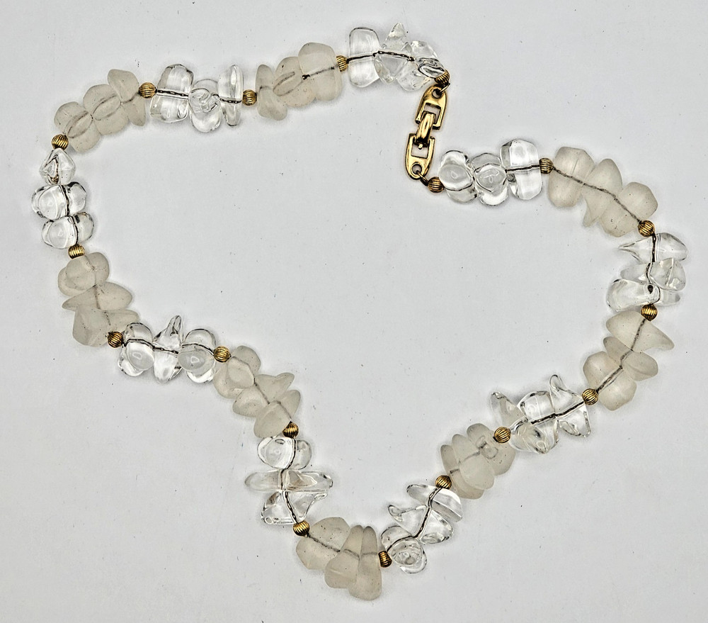 NAPIER Vintage Necklace Clear Frosted Lucite Bead Gold Tone Crystal Ice 29in