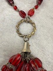 Vintage Red Glass Tassel Bracelet 8.5”