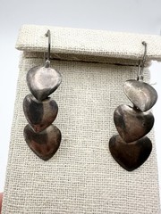Sterling Silver Vintage Triple Heart Overlap Dangle Earrings