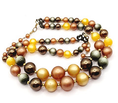 Autumn Colors Moonglow Lucite Bead Graduated Double Strand Vintage MCM Necklace