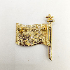 VTG American Flag Brooch Pin Gold Tone Red Blue Enamel Rhinestone Patriotic