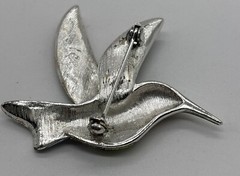 Vintage Brooch Liz Claiborne Signed Green Hummingbird W/ Rhinestone Accents