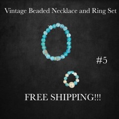 Handcrafted Vintage Beads Costume Ring & Bracelet set ..One size fits all..
