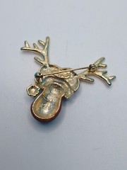 Vintage Reindeer Santa Hat Glitter Enamel Retro Christmas Pin Brooch Danecraft