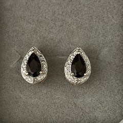 Ross Simons 925 Sterling Silver Gold Vermeil Smoky Quartz Diamond Stud Earrings