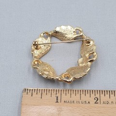 Vintage Kramer Wreath Brooch Gold tone White Brushed Enamel 1.75″