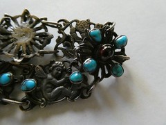 Antique-English Art Nouveau Bracelet with Garnets and Turquoise-Preowned