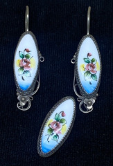 Vintage porcelain service, “Rostov finift” USSR. Hand-painted FLOWERS, Enamel.
