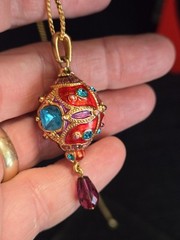 Miriam Haskell Enamel Egg Necklace 29 in with stones Nice statement piece