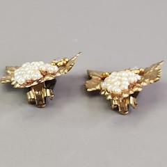 Vintage Artisan Pendant Clip Earrings Set Seed Pearl Grapes AB Repurposed