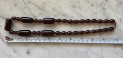 Vintage Cherry Amber Color Phenolic Resin Barrel Bead Necklace 20” 53g