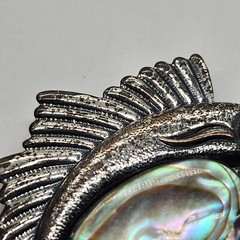 Vintage La Jolla Sterling Silver Swordfish Brooch – Abalone/MOP Oval, Signed